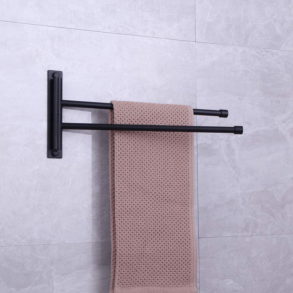 Stainless Steel Swing Out Towel Bar 2-Bar Folding Arm Swivel Hanger Bathroom Storage Organizer Rustproof Wall Mount Brushed Finish