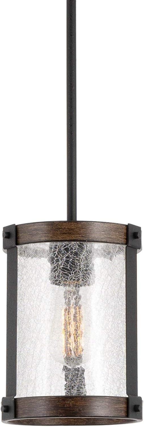 Hadley 9" Modern Farmhouse Crackled Glass Pendant Light, Textured Black