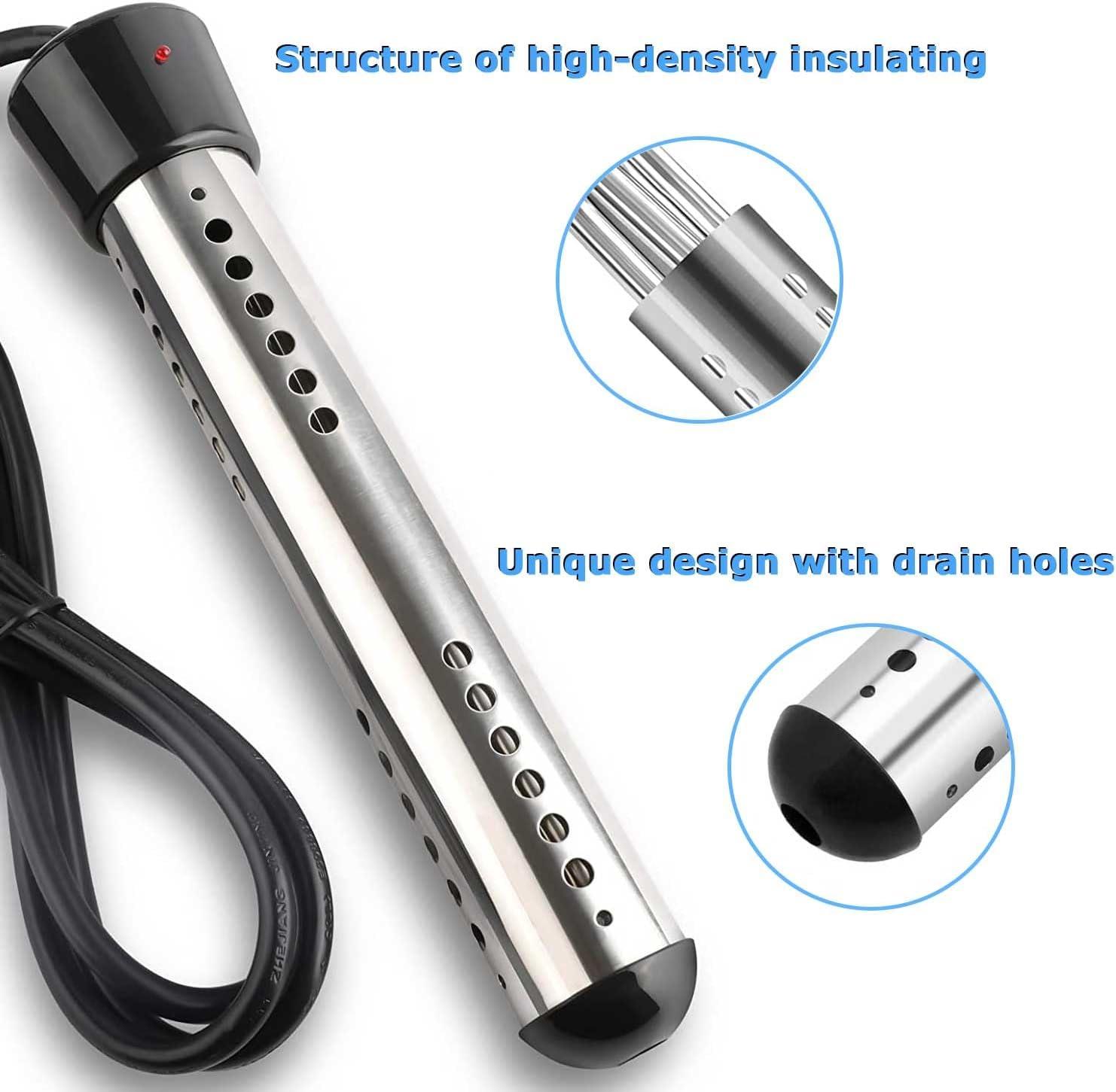 2000W Stainless Steel Portable Immersion Water Heater with Thermometer