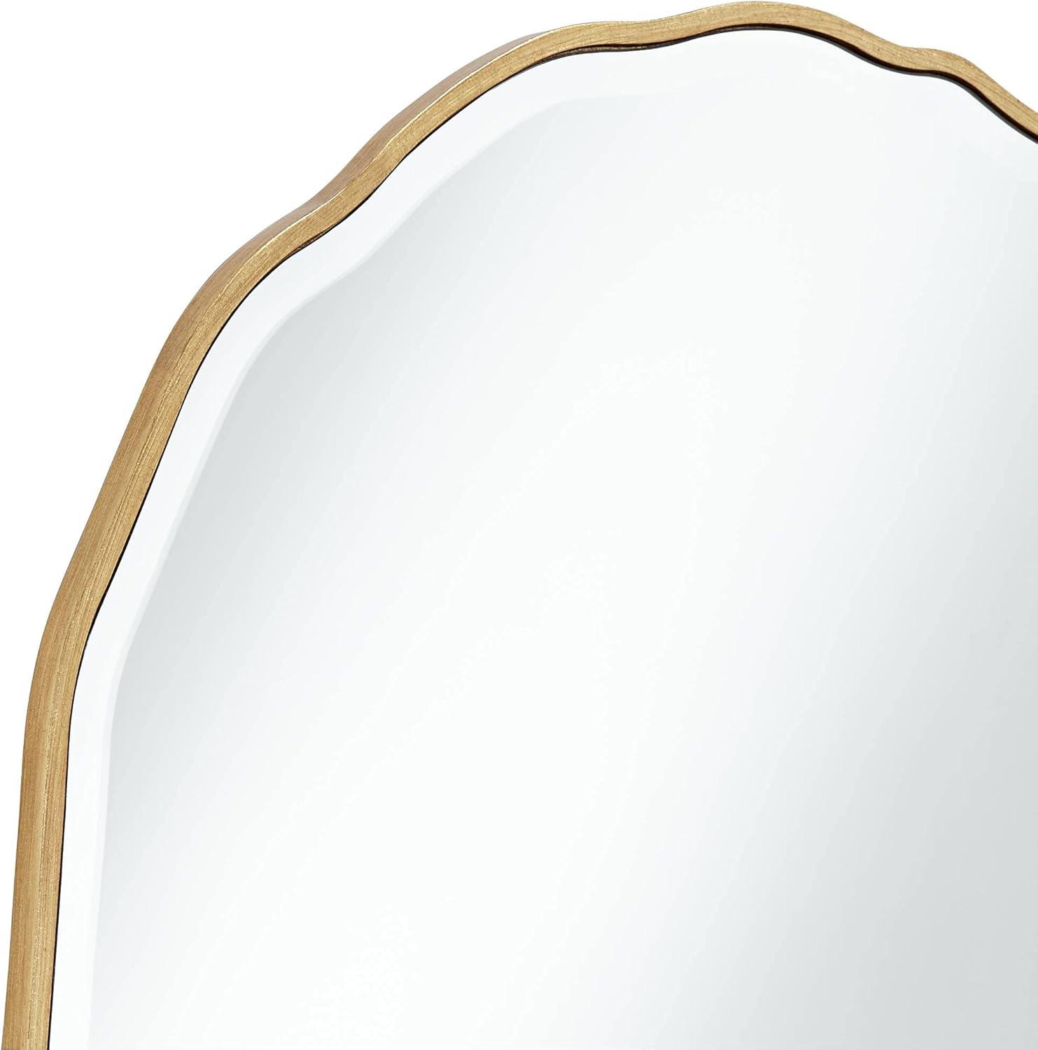 Noble Park Lissa Round Vanity Decorative Wall Mirror Modern Beveled Edge Gold Waved Wood Frame31 1/2" Wide for Bathroom Bedroom Living Room Home House