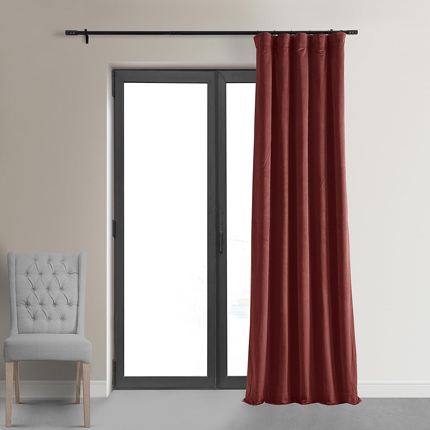 Half Price Drapes Signature Crimson Rust Velvet Blackout Curtains For Bedroom(1 Panel), 50WX 108L