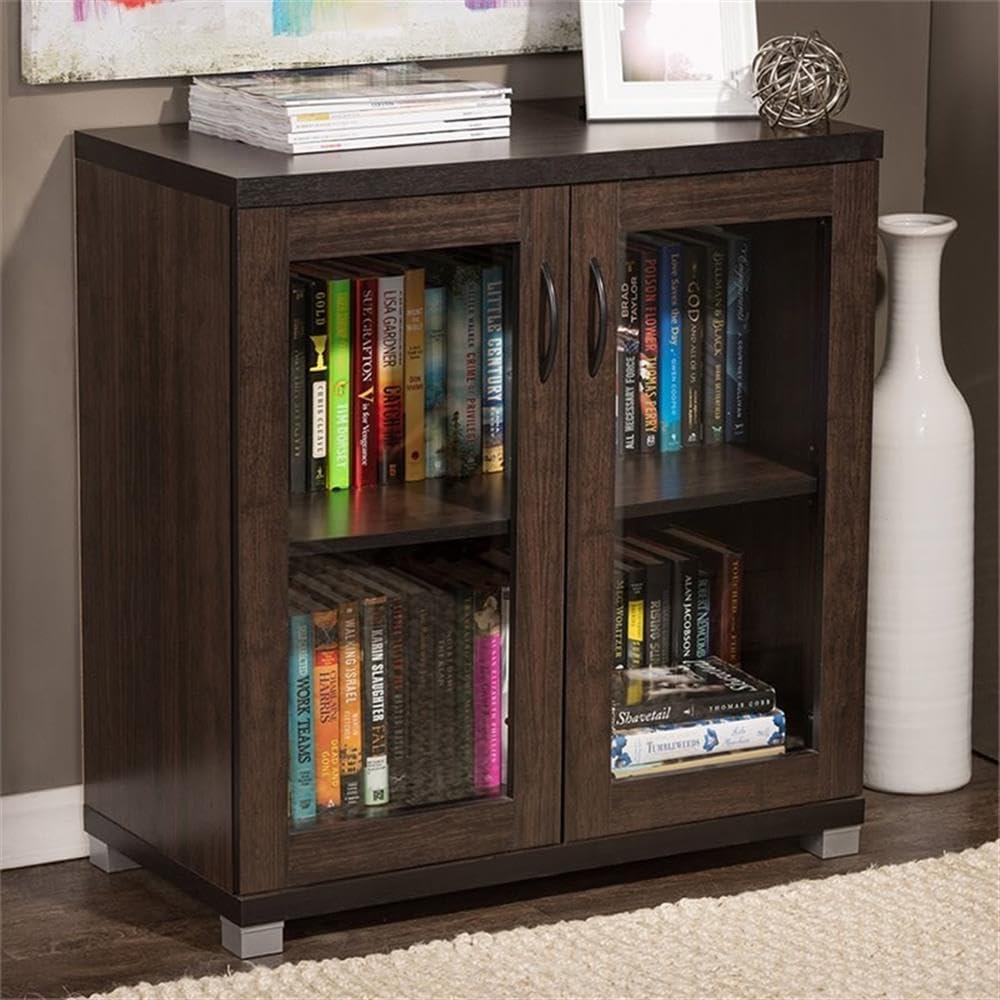 Zentra Modern and Contemporary Sideboard Storage Cabinet with Glass Doors - Dark Brown - Baxton Studio