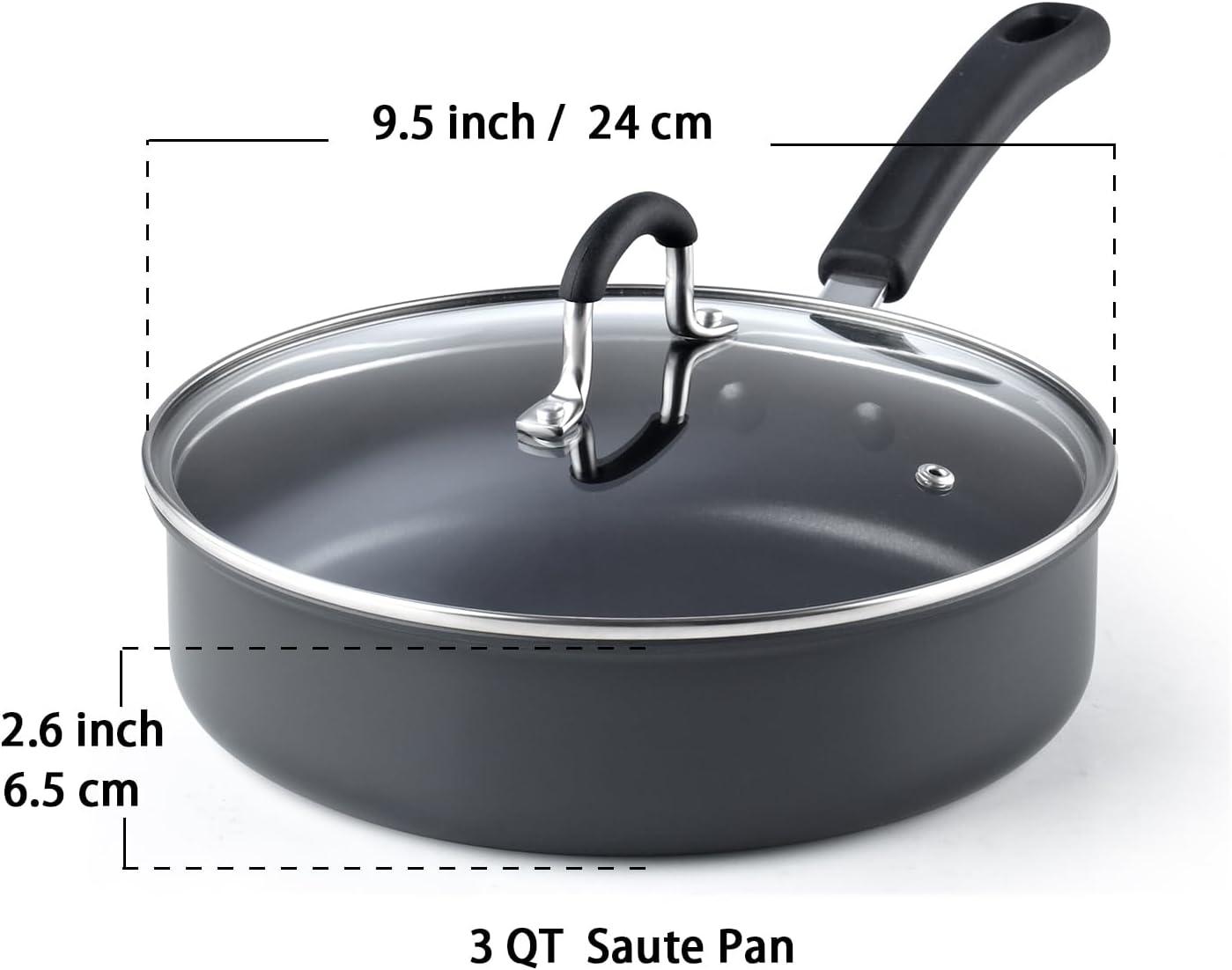 Hard Anodized Nonstick 3-Quart Black Sauté Pan with Lid