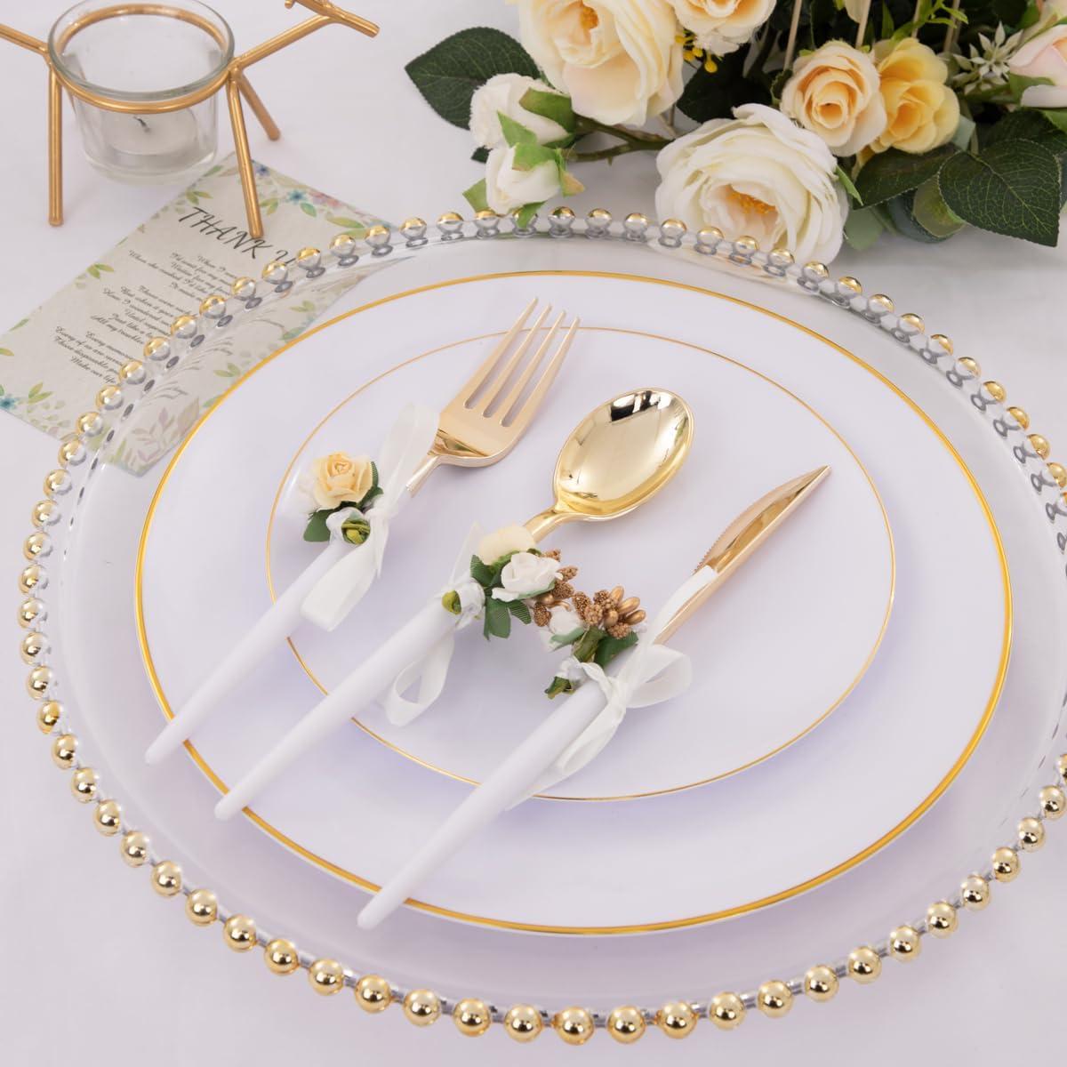 Elegant White and Gold 10.25" Plastic Dinner Plates Set