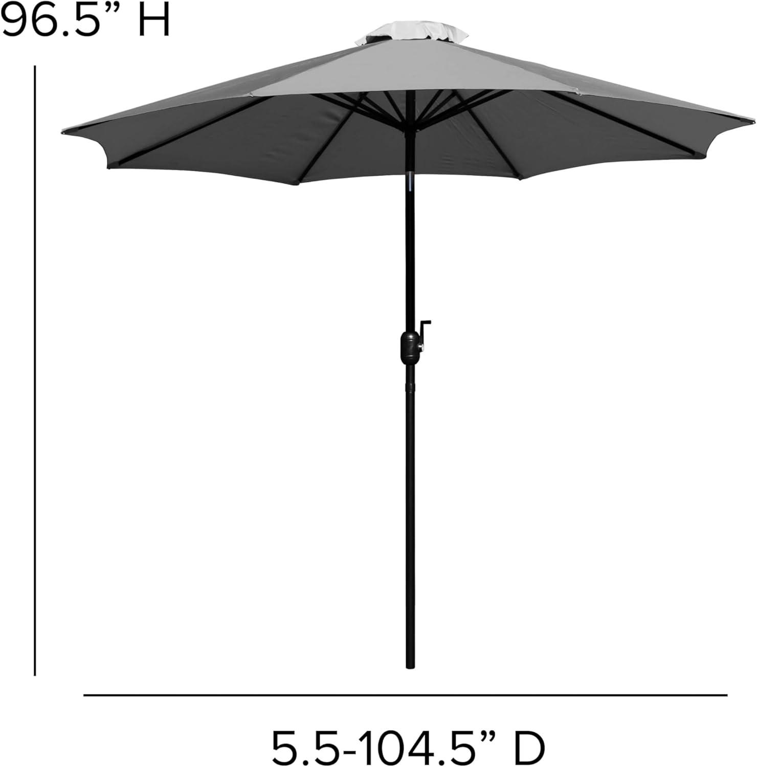 Flash Furniture Gray 9 FT Round Umbrella with 1.5" Diameter Aluminum Pole with Crank and Tilt Function