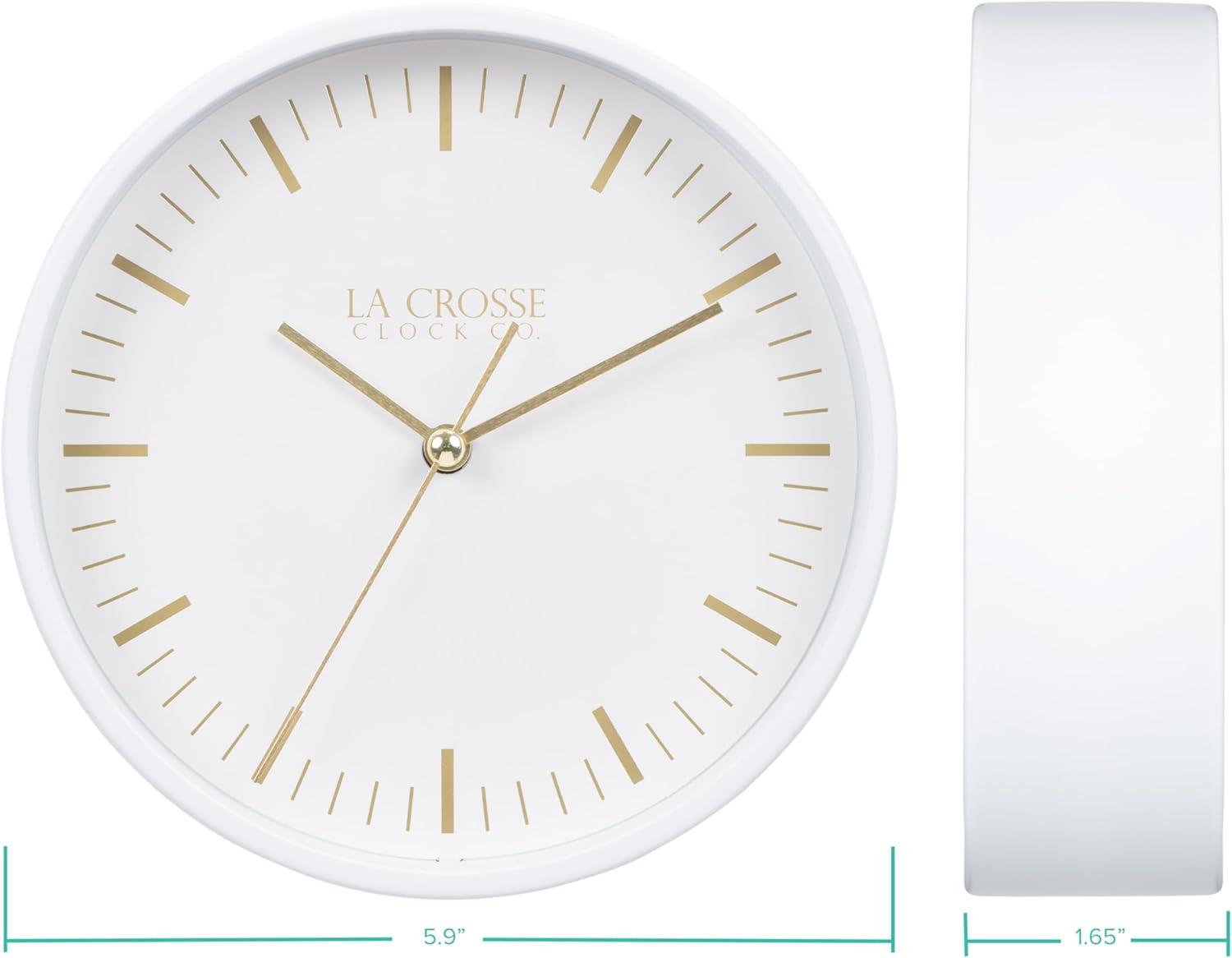 La Crosse Clock 6" Etta White-finish Metal Silent Quartz Wall/Table Clock, 404-3715