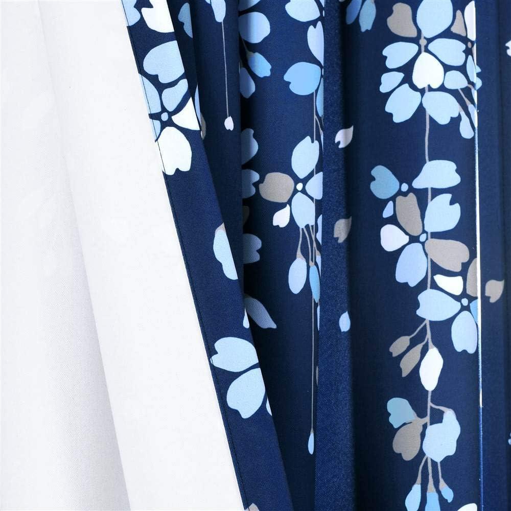 Lush Decor Weeping Flower Bright Colorful Floral Print 3" Rod Pocket Room Darkening Window Curtain Panel, Navy, 95"L x 52"W + 2" Header, Set of 2