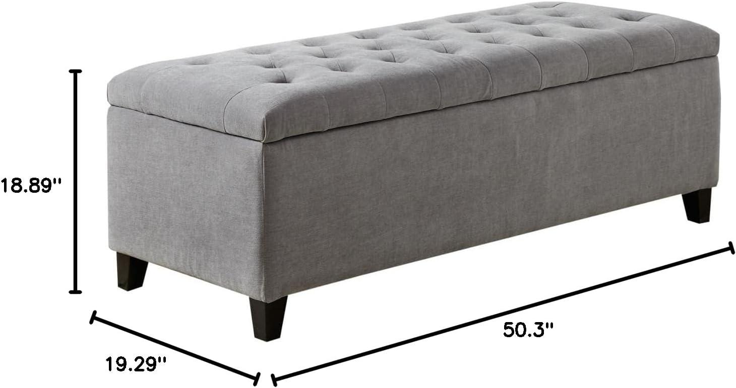 Selah Tufted Top Storage Bench - Gray: Upholstered Ottoman with Wood Legs, Polyester, Spot Clean