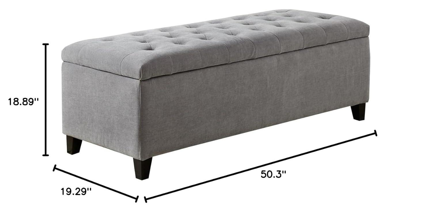 Selah Tufted Top Storage Bench - Gray: Upholstered Ottoman with Wood Legs, Polyester, Spot Clean