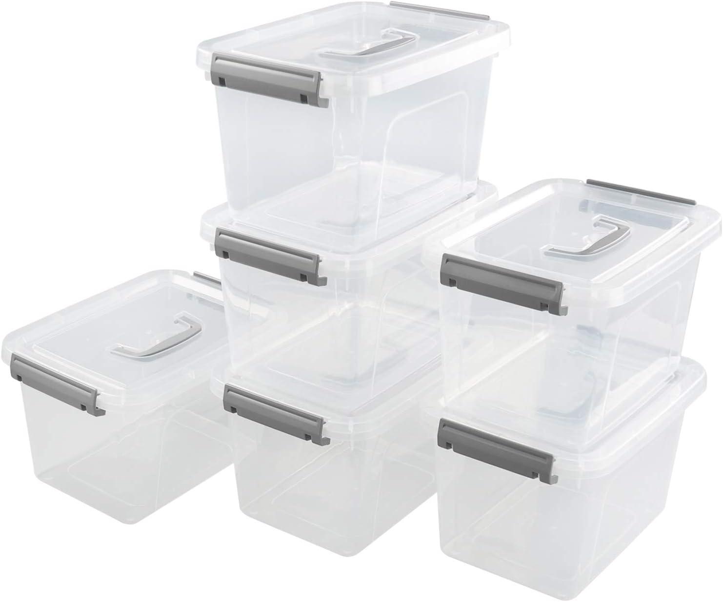 Clear 6 Quart Plastic Storage Containers with Lids and Handles, 6 Pack