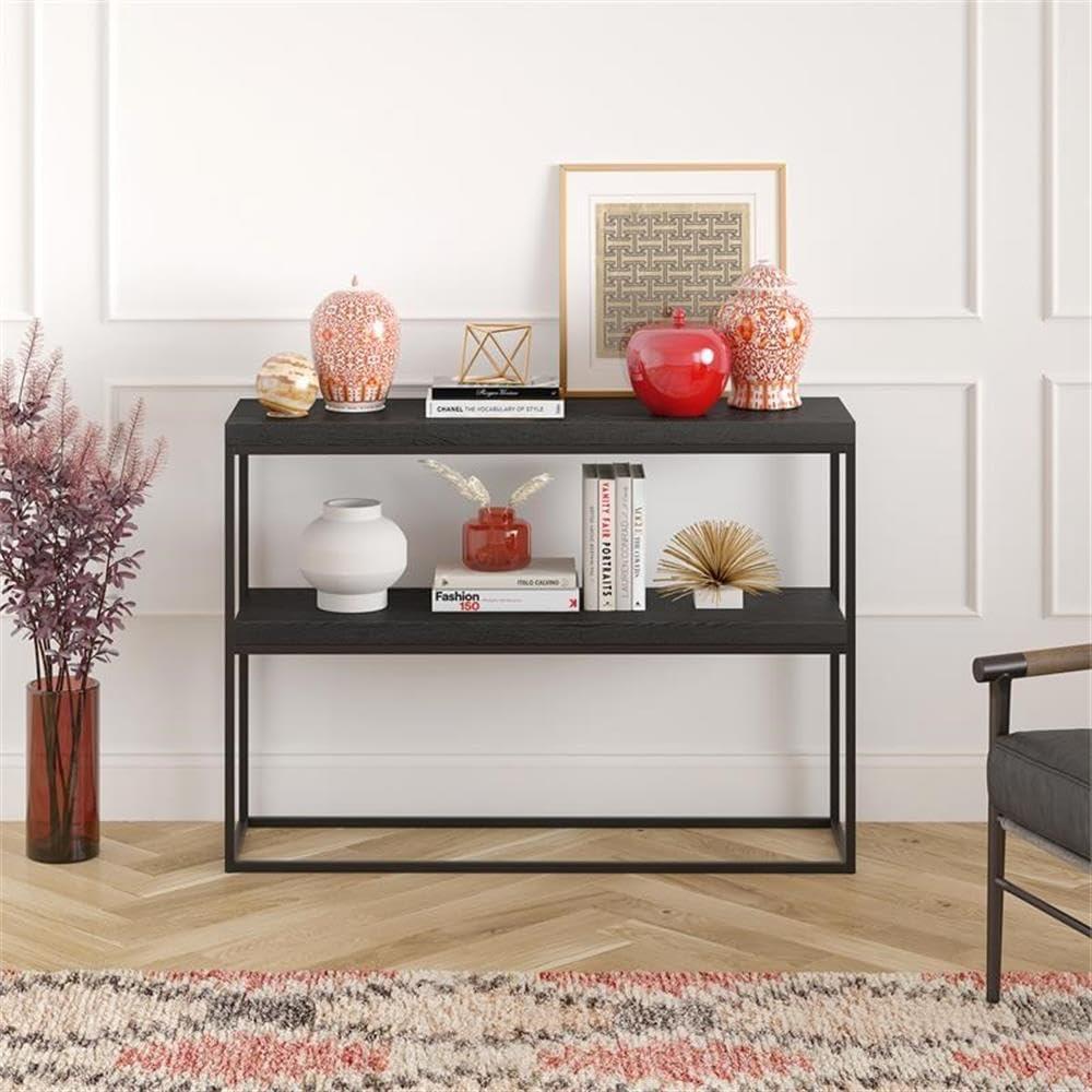 Evelyn&Zoe Edmund 42" Wide Rectangular Console Table, Black Grain