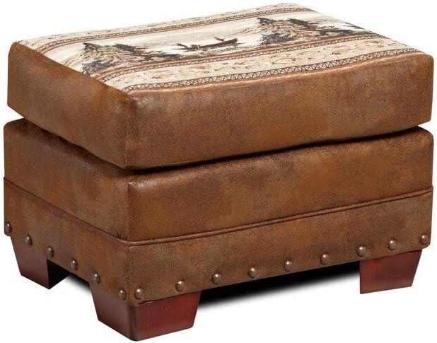 American Furniture Classics 26.5" Microfiber Alpine Lodge Ottoman in Brown