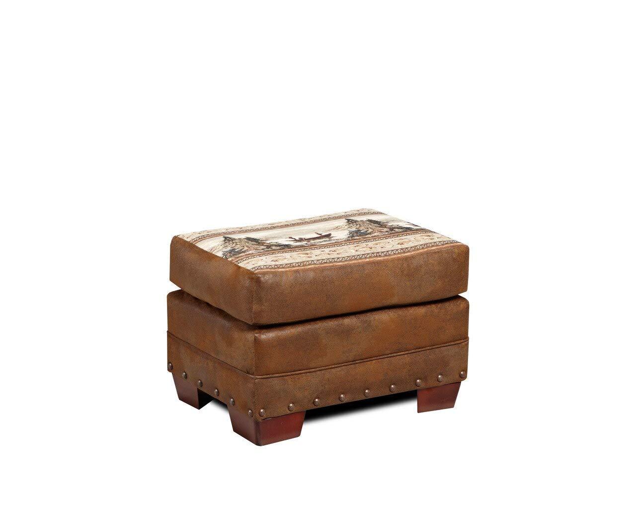 American Furniture Classics 26.5" Microfiber Alpine Lodge Ottoman in Brown