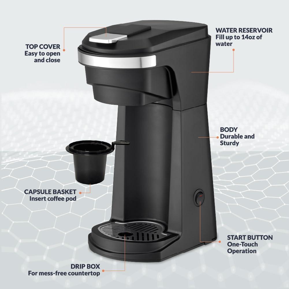 Black Single Serve Coffee Maker with Removable Drip Tray