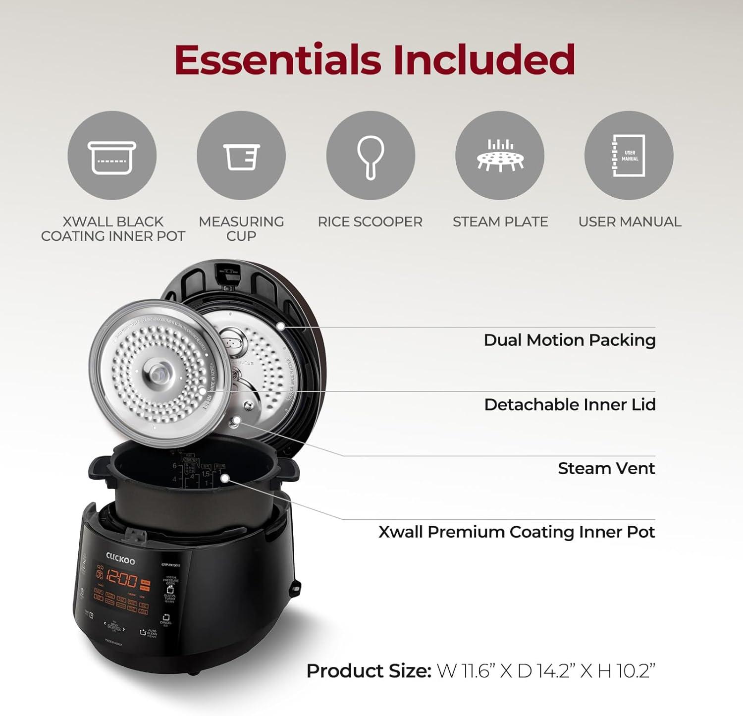 CUCKOO 6-Cup Heating Pressure Rice Cooker and Warmer Bronze/Black: 12 Settings, Automatic Keep Warm, Dishwasher-Safe Parts