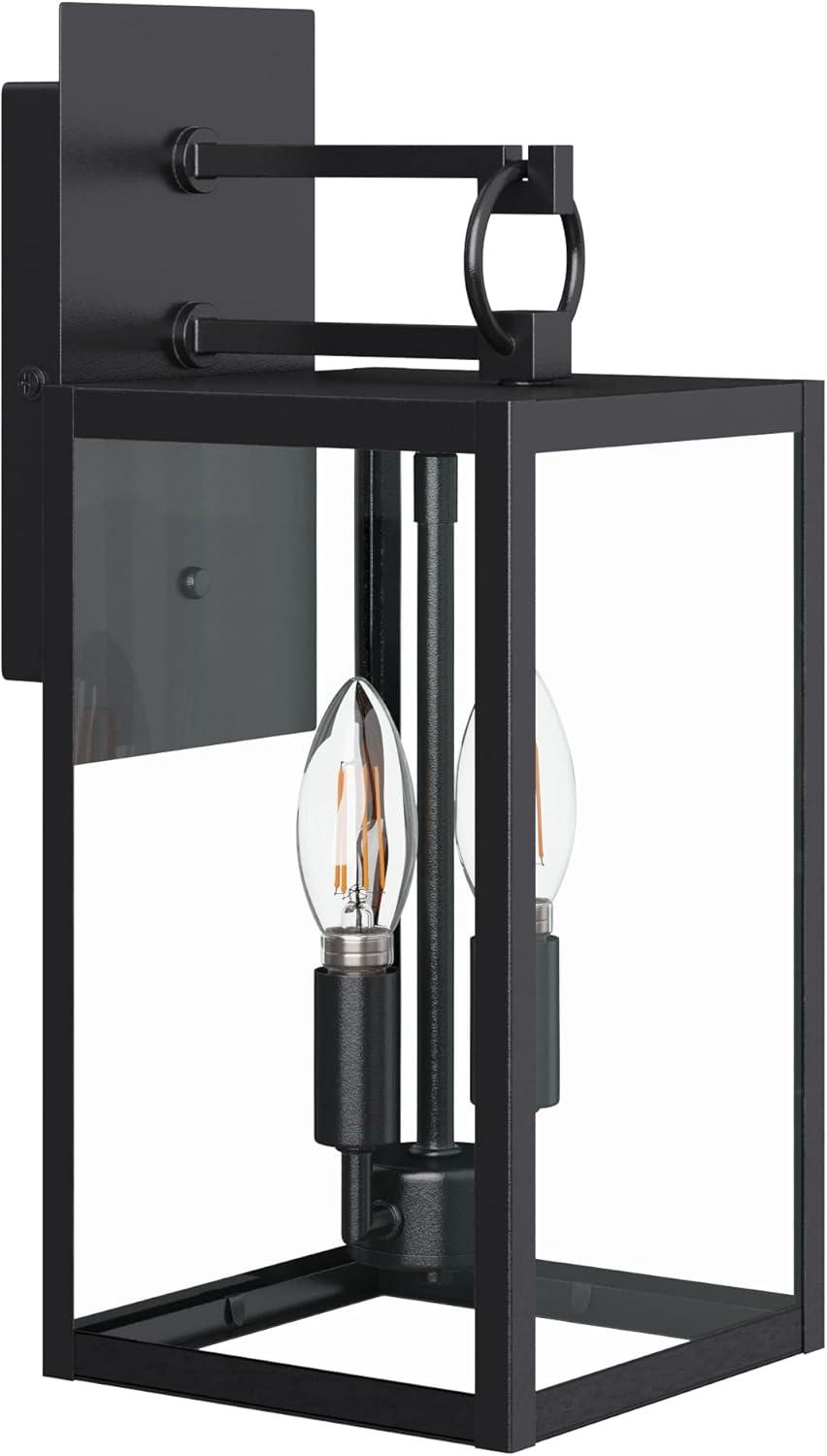 Nathan James Ferris Outdoor Black Wall Sconce Light Fixture, Porch Lantern for Exterior with Iron Frame and Clear Glass Shade, Black/Clear