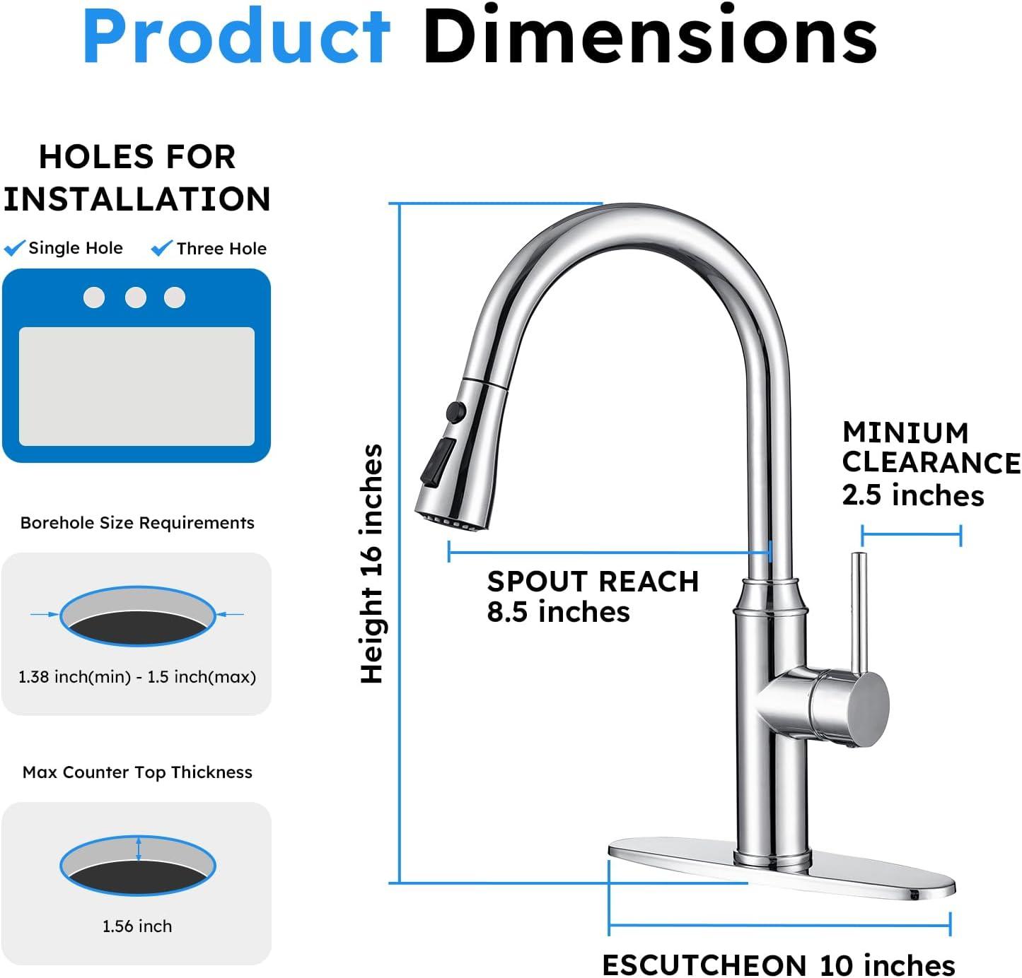 GAGALIFE Single Handle Pull Down Sprayer Kitchen Faucet High Arc Stainless Steel Faucet with 3-Function Sprayer JJL-CL-PT-SDP-C