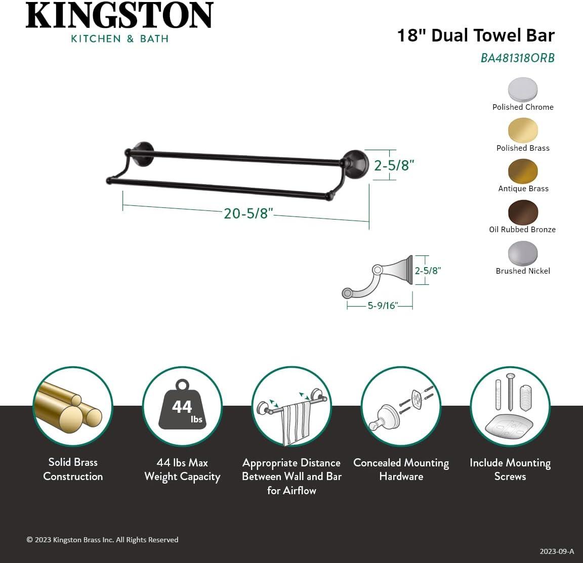 Kingston Brass Metropolitan 18-Inch Dual Towel Bar