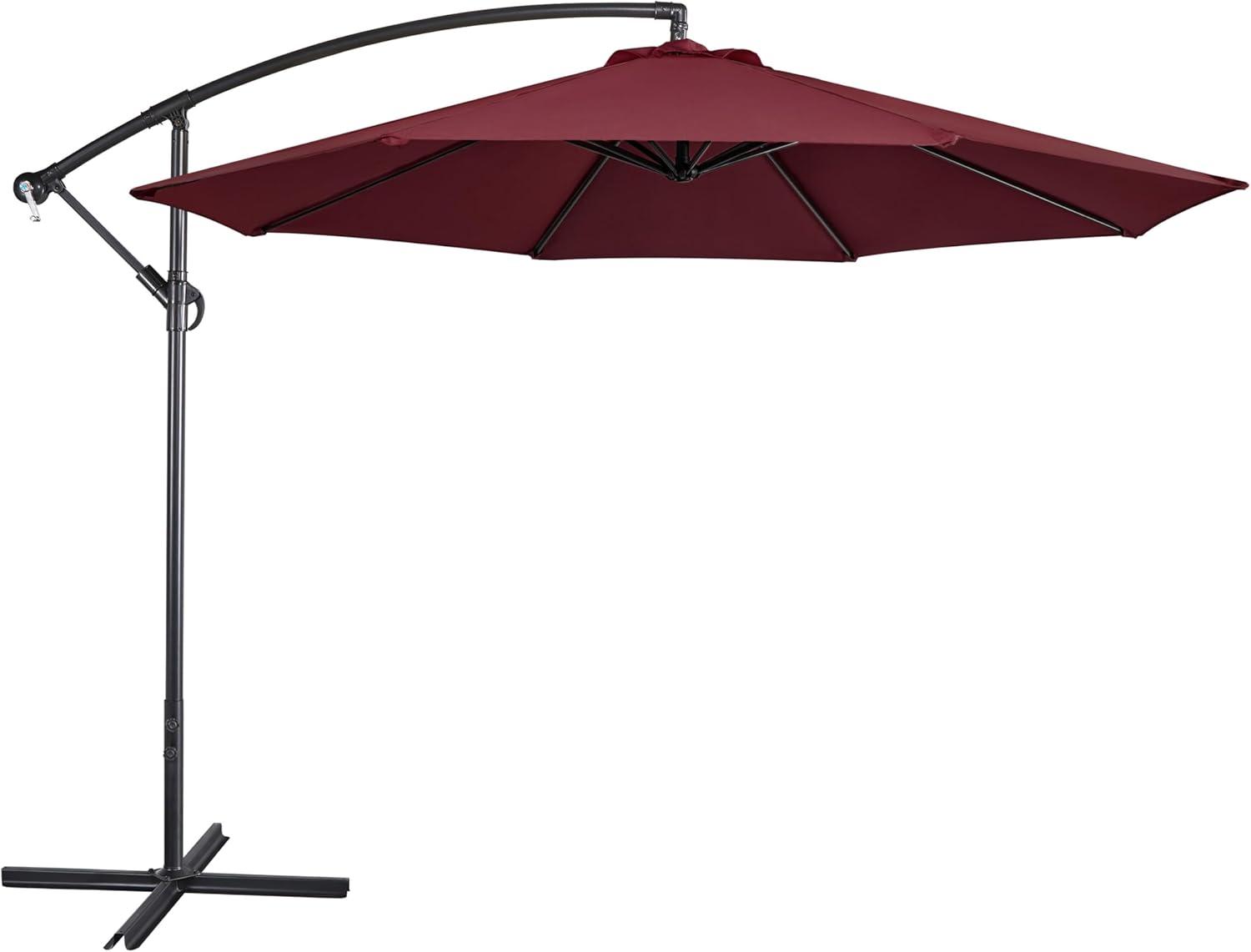 Yaheetech 10FT Patio Offset Umbrella - Cantilever Hanging Outdoor Umbrellas w/UV Protection & 8 Ribs & Handy Crank & Cross Base for Market/Garden/Lawn/Deck/Backyard/Pool - Burgundy