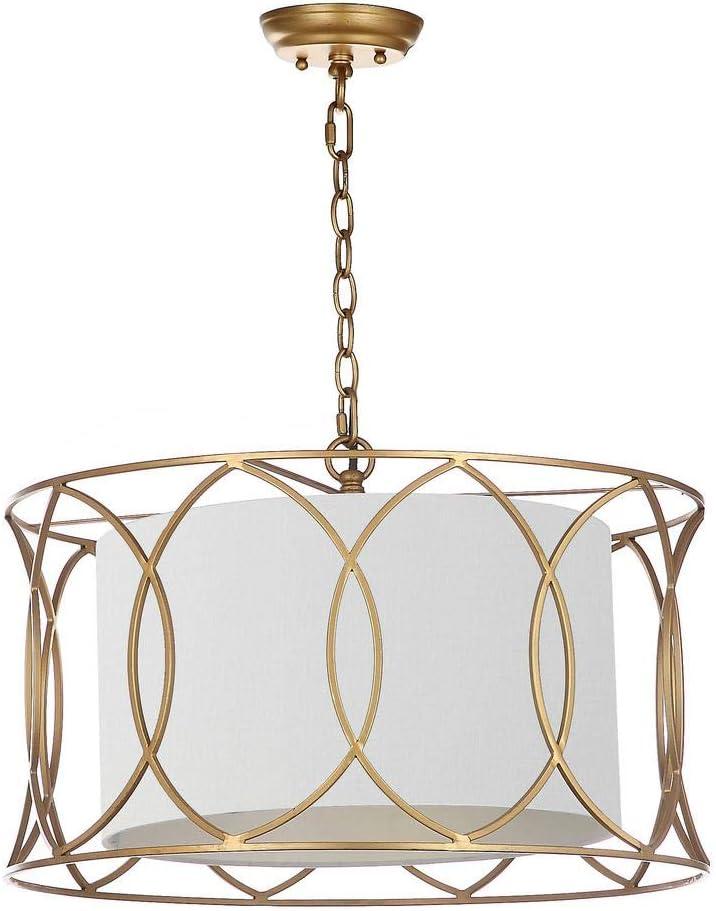 Silas Gold Drum Pendant Lamp with Off-White Shade - 21.5" Diameter