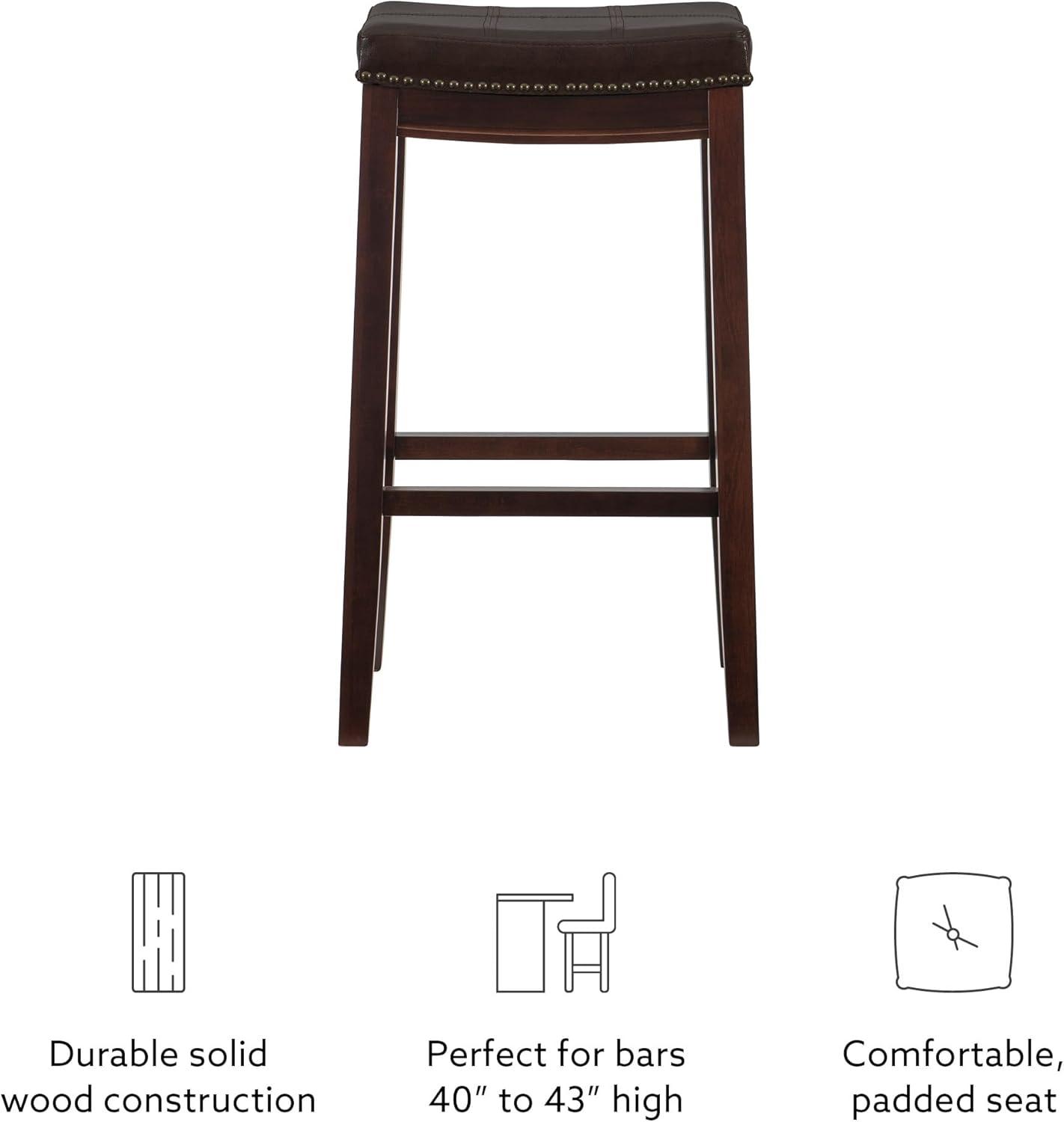 Elegant Backless Saddle-Style Bar Stool in Dark Brown with Brown Faux Leather