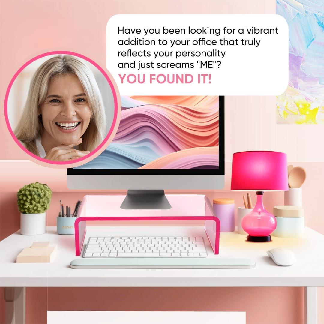 NovaMode Acrylic Monitor Stand - Ergonomic Desk Riser for Better Posture, Stylish & Modern Desktop Organizer, Computer Desk Stand for Monitors & Laptop - Perfect for Valentine's Day - Light Pink