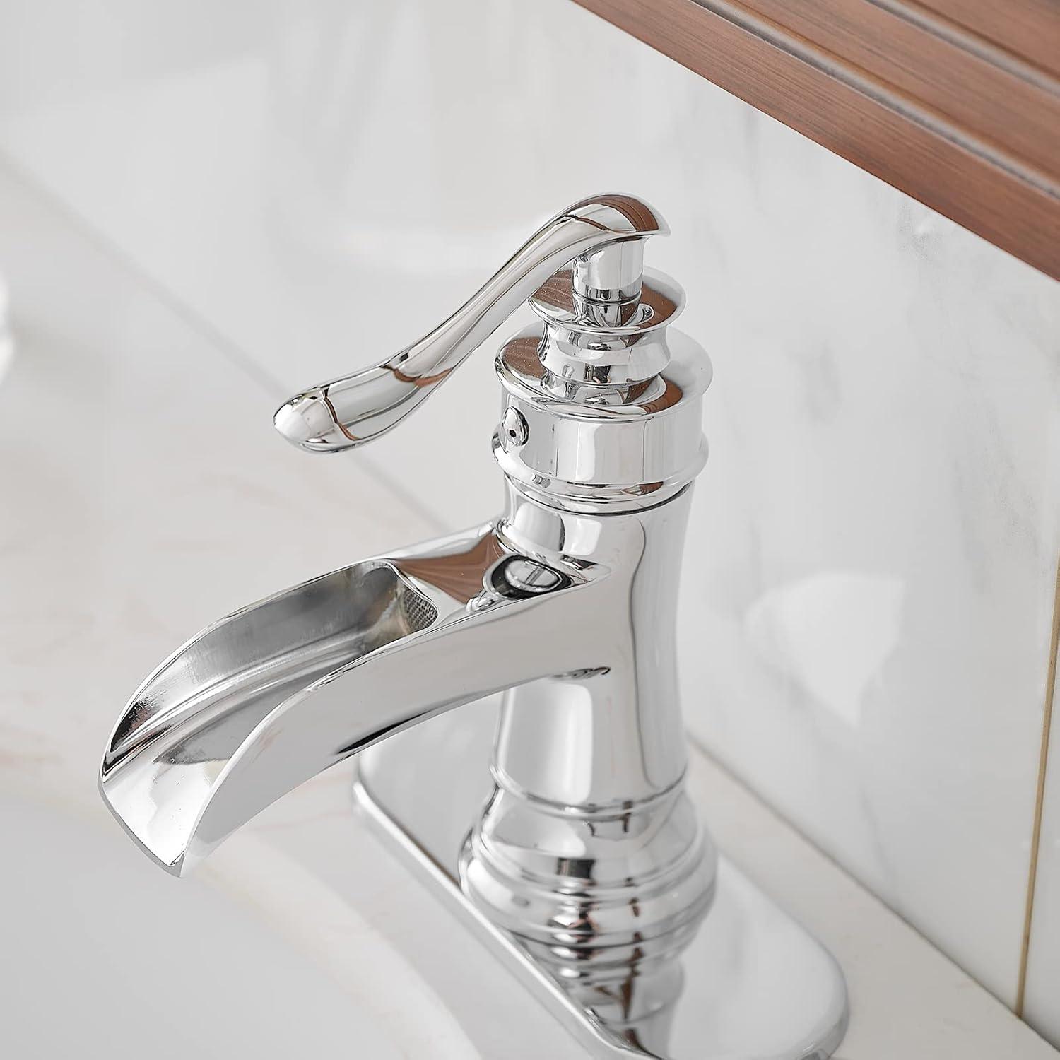 Chrome Single Handle Waterfall Bathroom Faucet with Pop-Up Drain