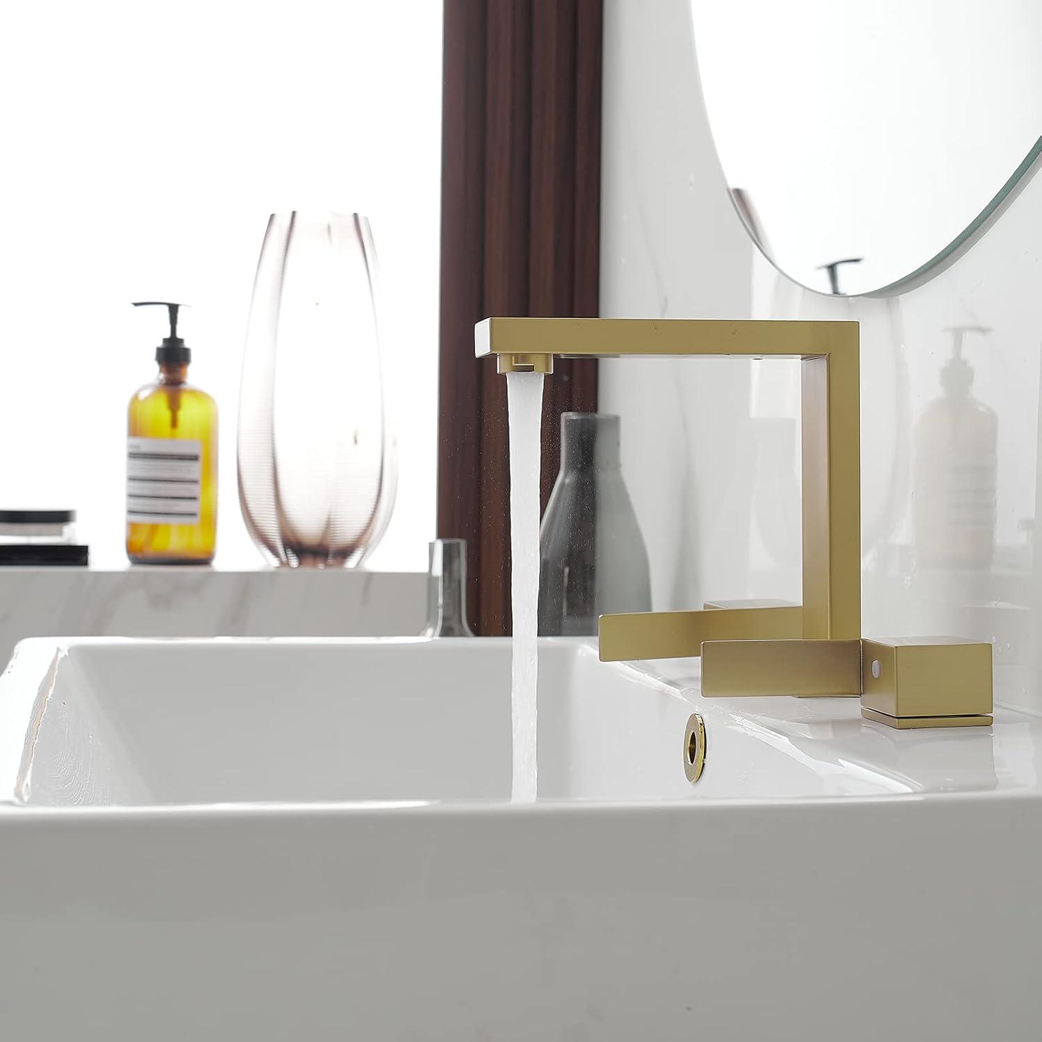 Brushed Gold Brass Double Handle Widespread Bathroom Faucet