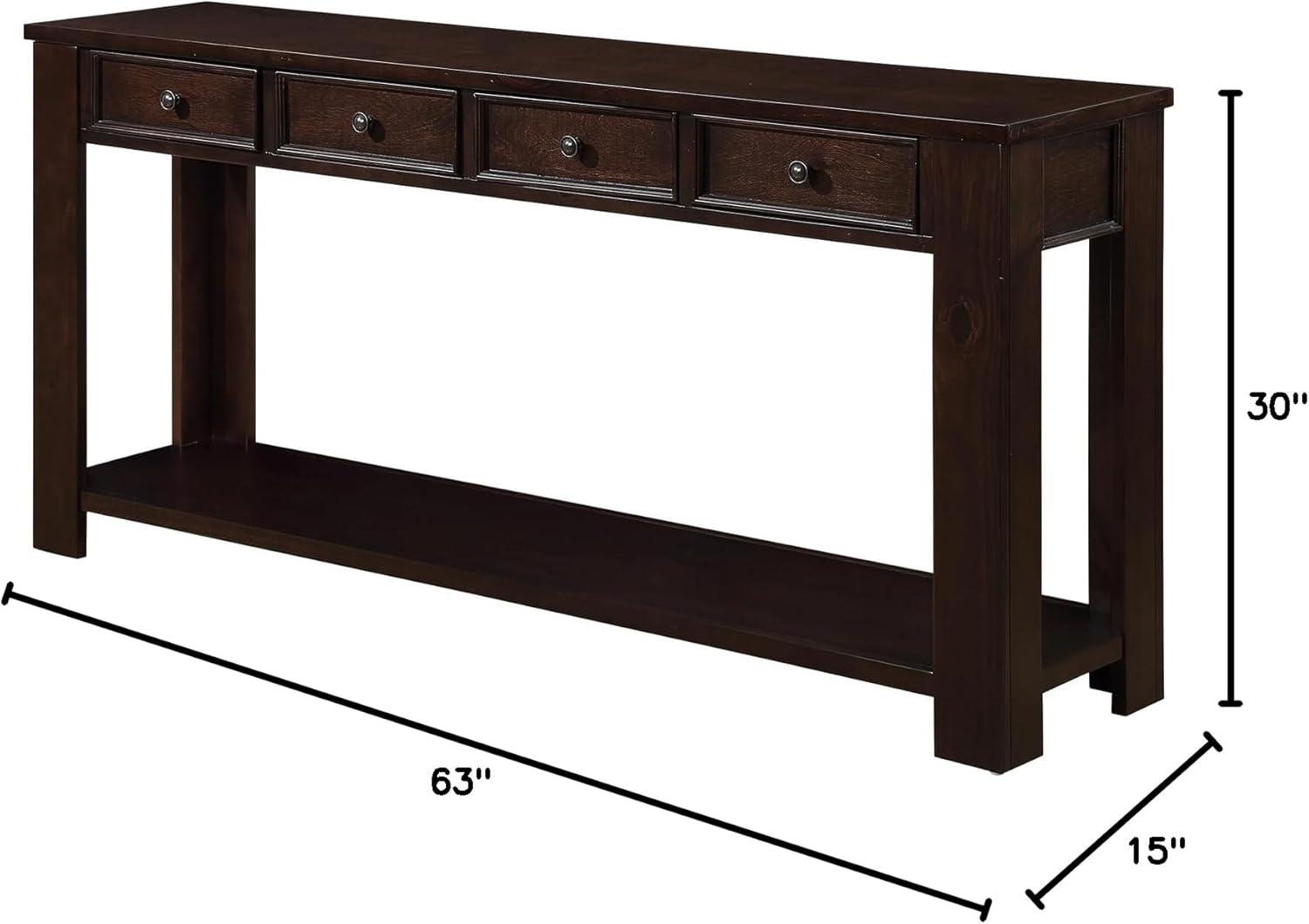 Faitaliicy 63" Console Table, Pine Wood Entryway Console Table Entryway Table with 4 Drawers Open Style Bottom Shelf, Easy Assembly