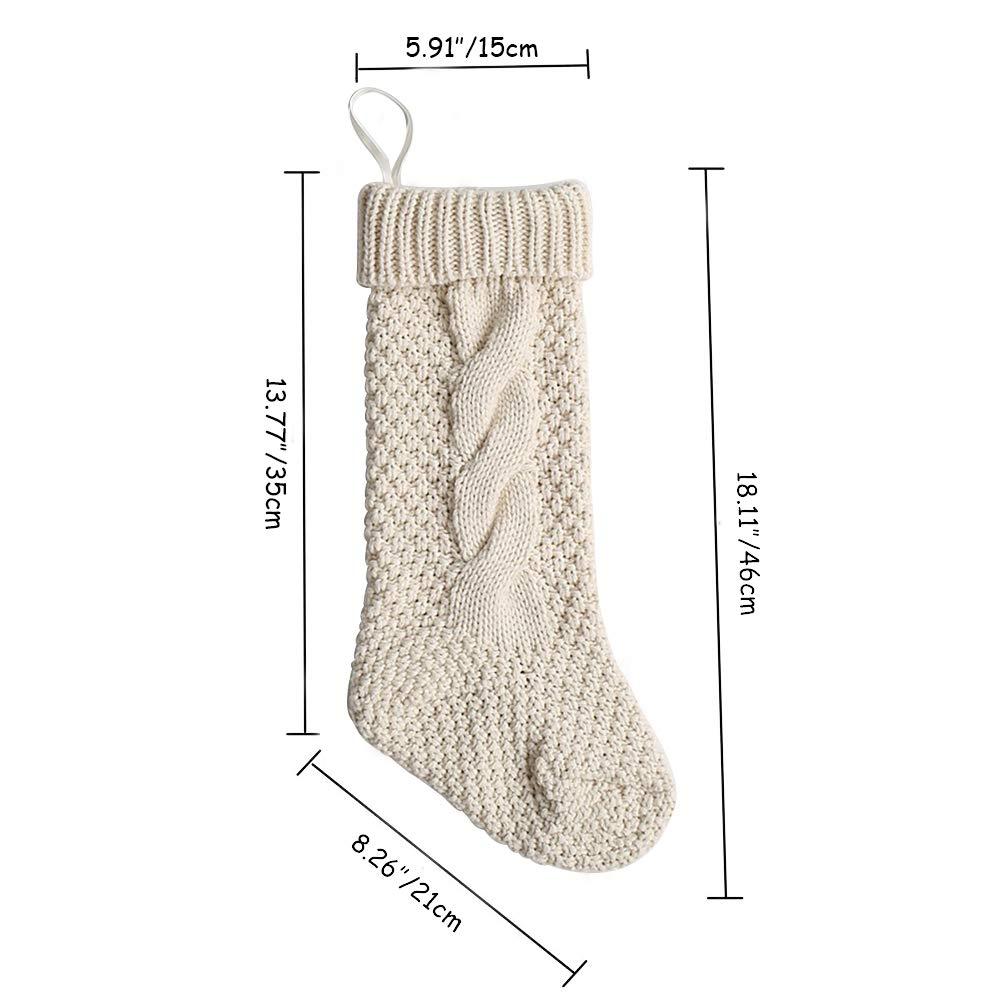 18" Large Size Cable Knit Christmas Stockings,Unique Burgundy Xmas Stocking Decorations for Family Holiday Season Decor (White)