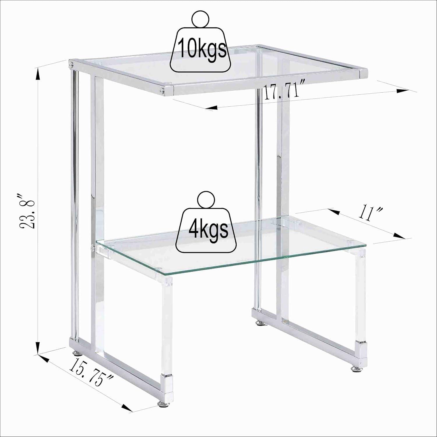 Silver Chrome and Glass 2-Tier Rectangular End Table