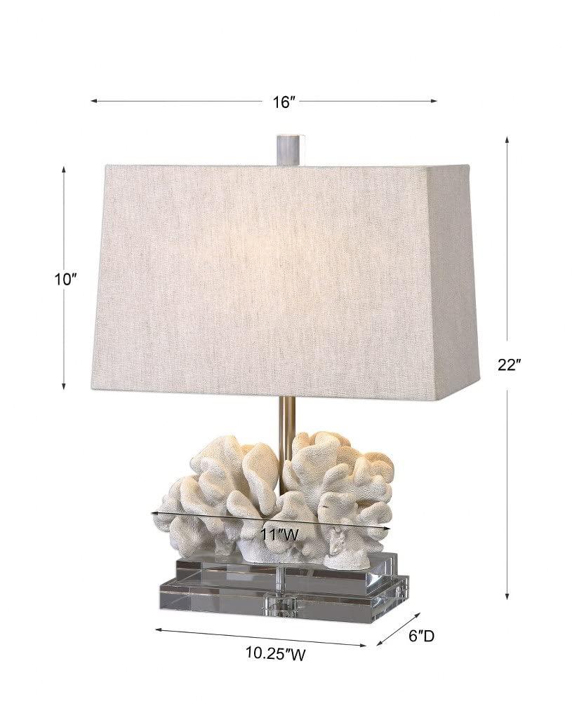 Uttermost Modern Coastal Accent Table Lamp 22" High Taupe Ivory Coral Beige Linen Shade Living Room Bedroom Beach House Bedside