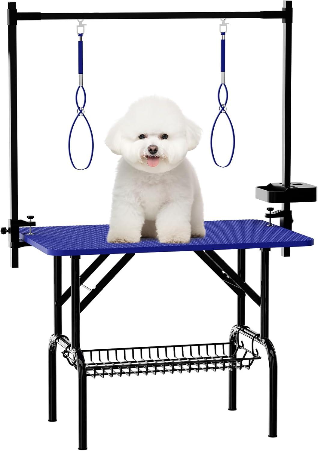 36" Professional Adjustable Pet Grooming Table Heavy Duty with Arm & Nosse & Mesh Tray for Large Dog Cat Shower Table Bath Station, Maximum Capacity Up to 330 LBS