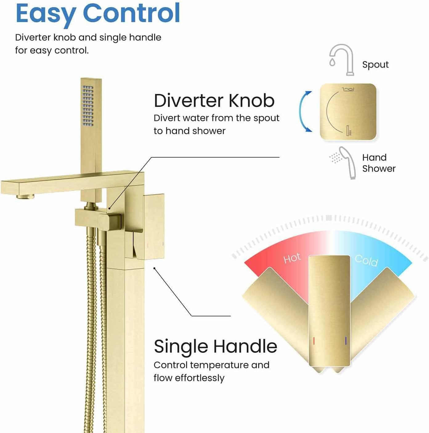 Cube Floor Tub Spout with Diverter