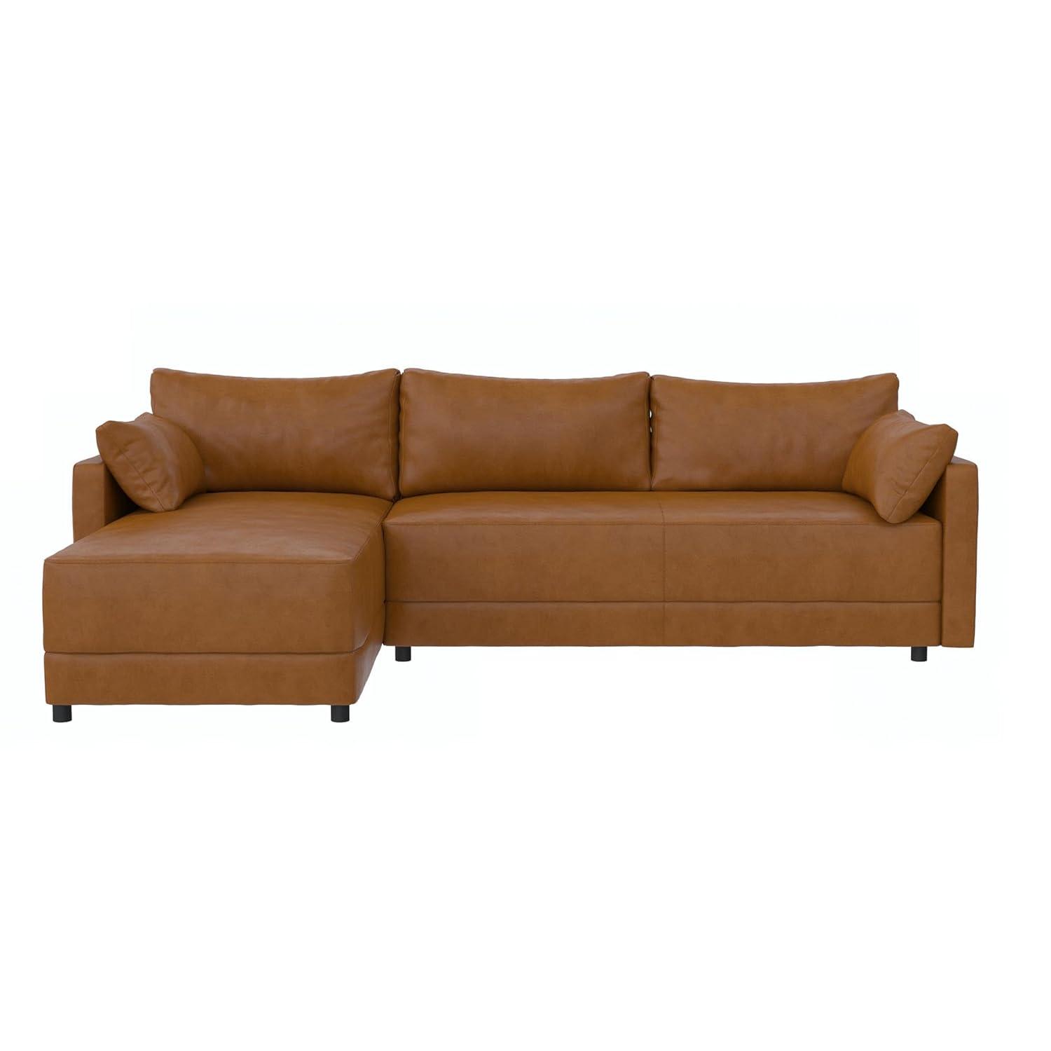 Dorel Living Kindra Sectional Sofa, Camel Faux Leather