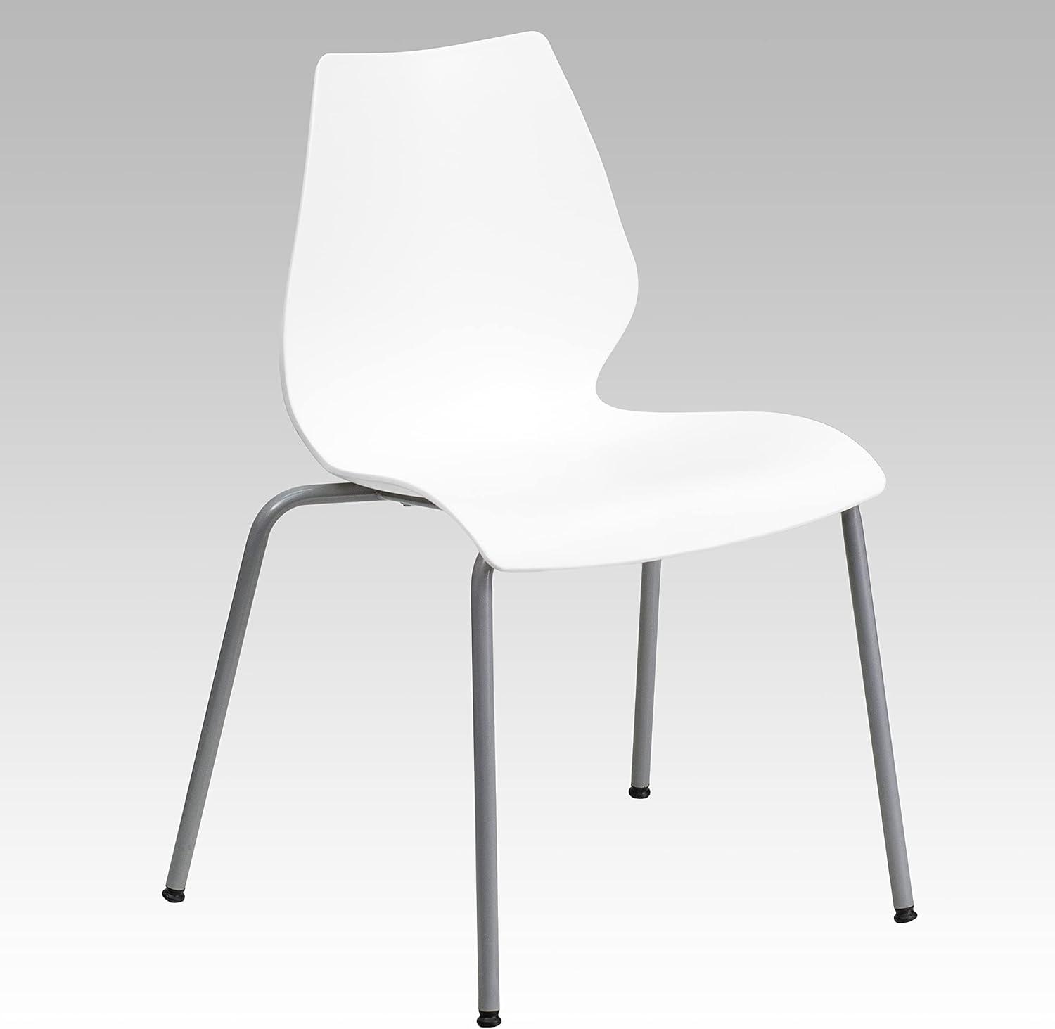 White Ergonomic Metal Stacking Chairs, Set of 5