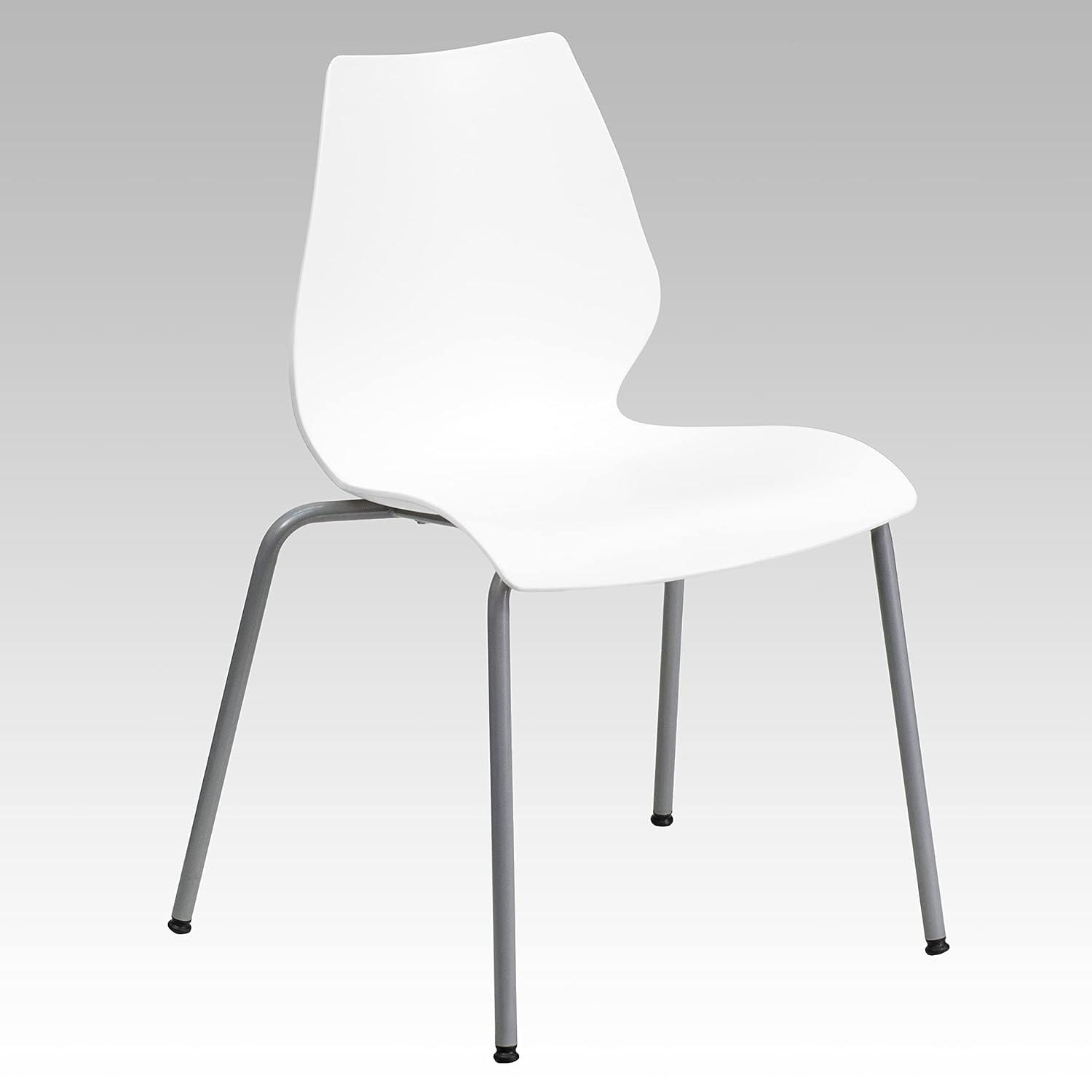 Flash Furniture Hercules Series Modern Plastic Stacking Event/Waiting Room Chairs, Ergonomic Lobby Chairs with Contoured Seats, Set of 5, White/Silver