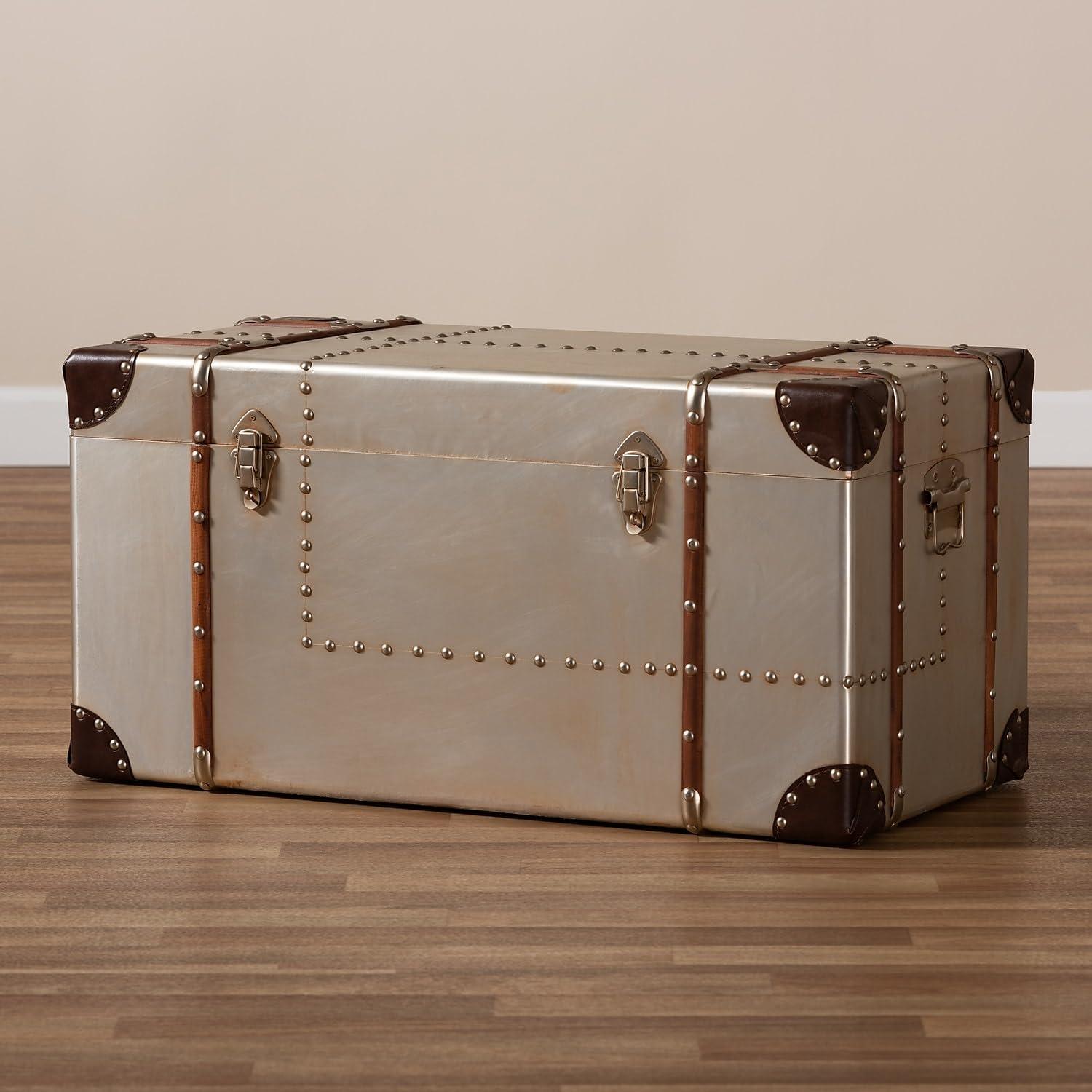 Silver and Brown Industrial Metal Storage Trunk