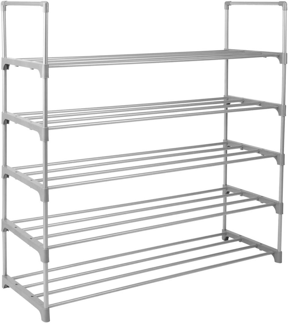 Simplify 5 Tier Stackable 20 Pair Shoe Rack, Grey