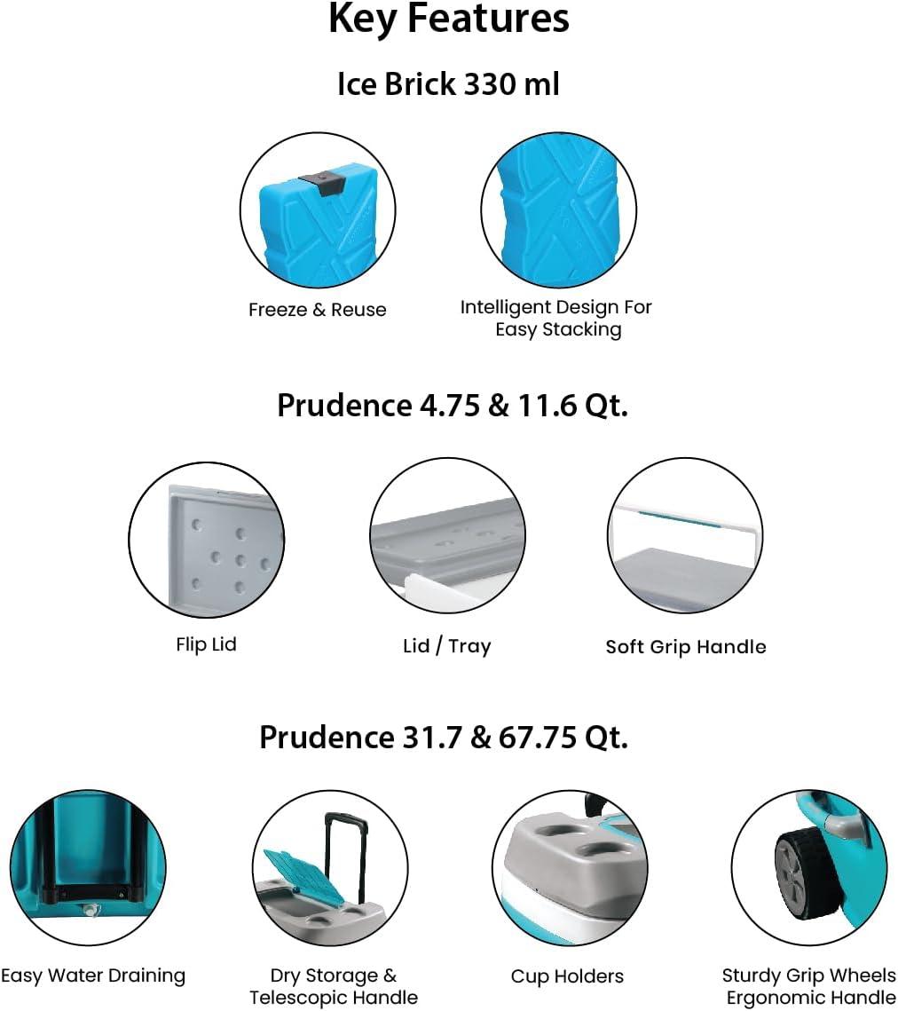 Pinnacle Cooler with Wheels – Practical Set of 30L Cooler with Wheels and Handle – Includes Smaller 11L and 4.5L Camping Coolers and 2 Ice Bricks – Cup Holder and Sitting Lid – Extended Cooling Time