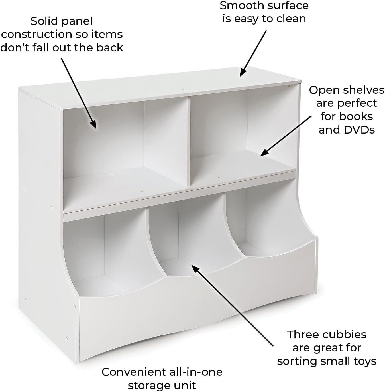 White MDF Kids Toy Storage Organizer with Cubby Bins