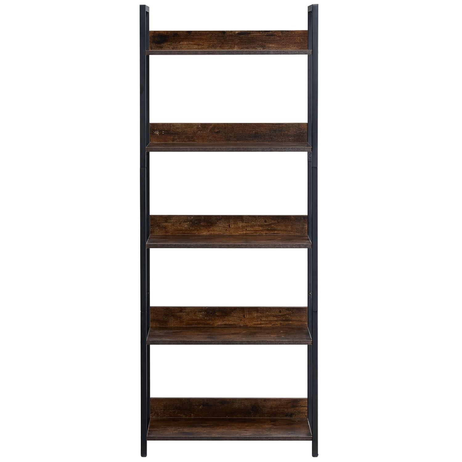 VEVOR Metal Bookshelf, 5-Tier Tall Industrial Bookshelf, Rustic Display Vintage Storage Bookcase with Open Shelves, Freestanding Display Shelving Unit Storage Rack, for Living Room, Bedroom & Office
