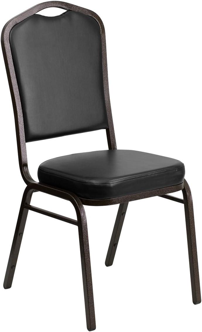 BizChair 4 Pack Crown Back Stacking Banquet Chair in Black Vinyl - Gold Vein Frame