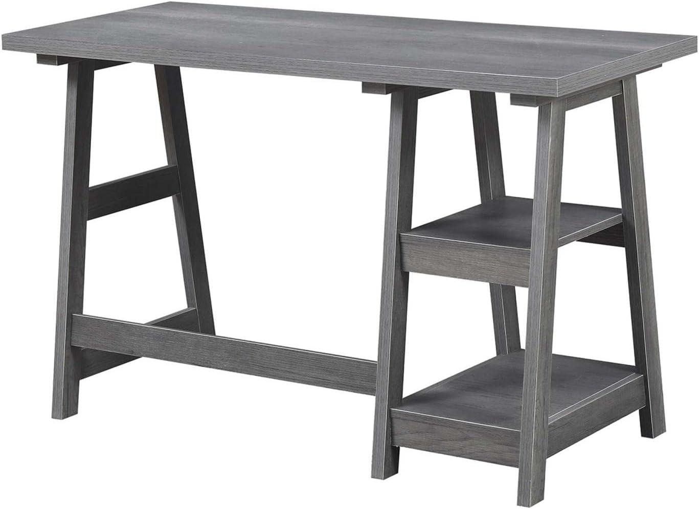 Convenience Concepts Designs2Go 29.25" Tall Trestle Desk with Shelves, Charcoal Gray