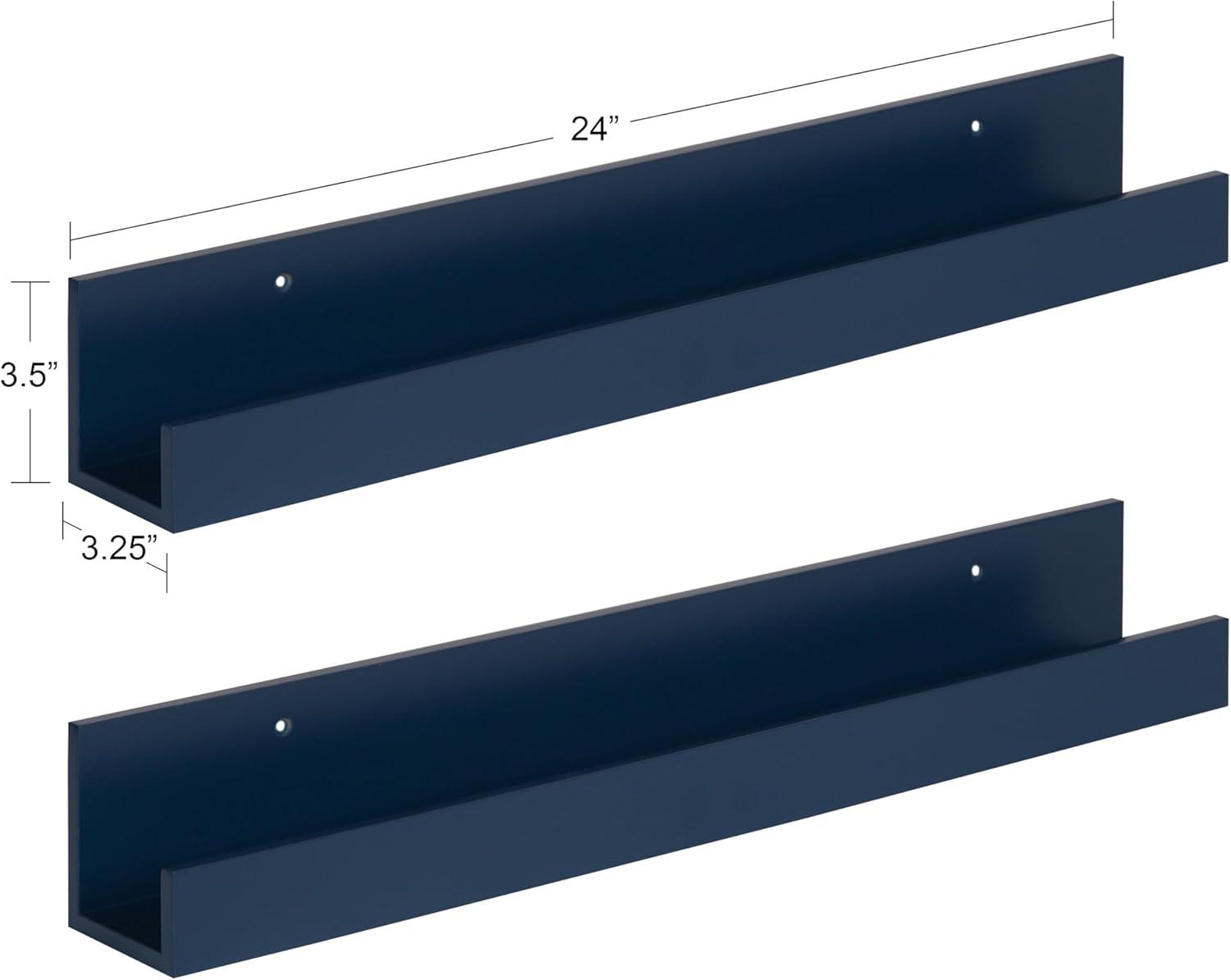 Kate & Laurel All Things Decor 2pc 24" Levie Wood Picture Ledge Wall Shelf Set Navy Blue: MDF Frame, No Assembly Required