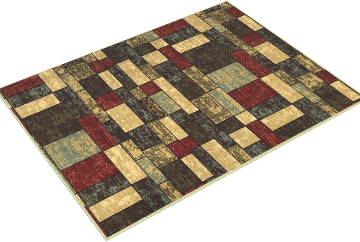 Ottohome  Machine Washable Non-Slip Boxes Area Rug For Living Room, Hallway Runner, Entryway Rug