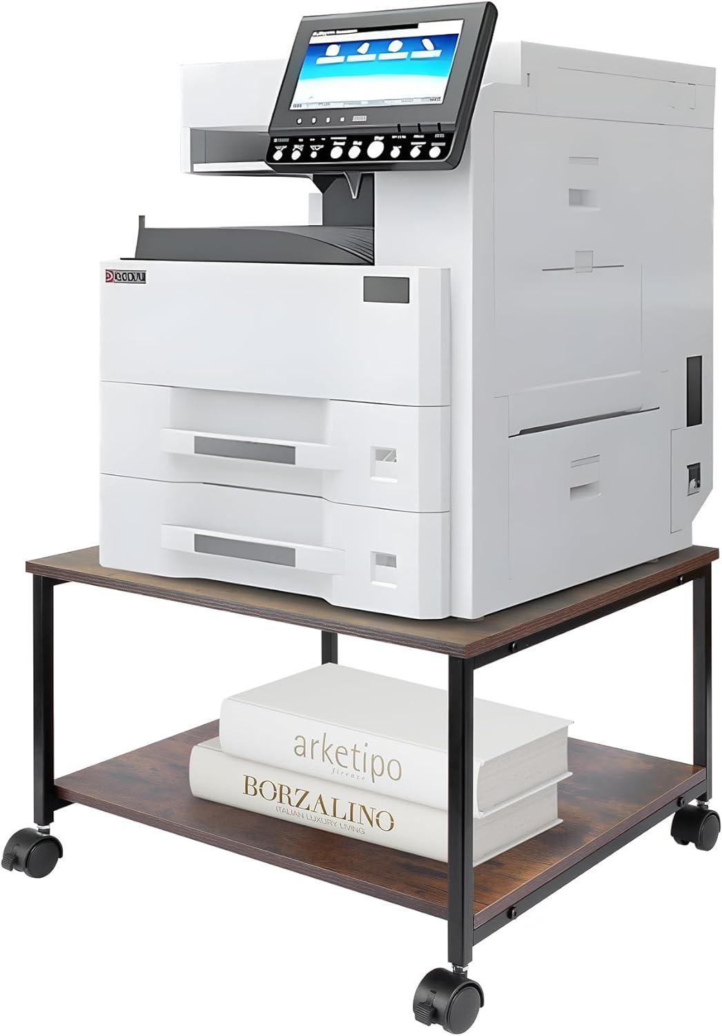 EMERIT Printer Stand,19.5''x19.5''x12.8'' 2 Tier Large Printer Laser Table Heavy Duty Rolling Printer Cart with Wheels for Home Office -100 LBS Each Tier