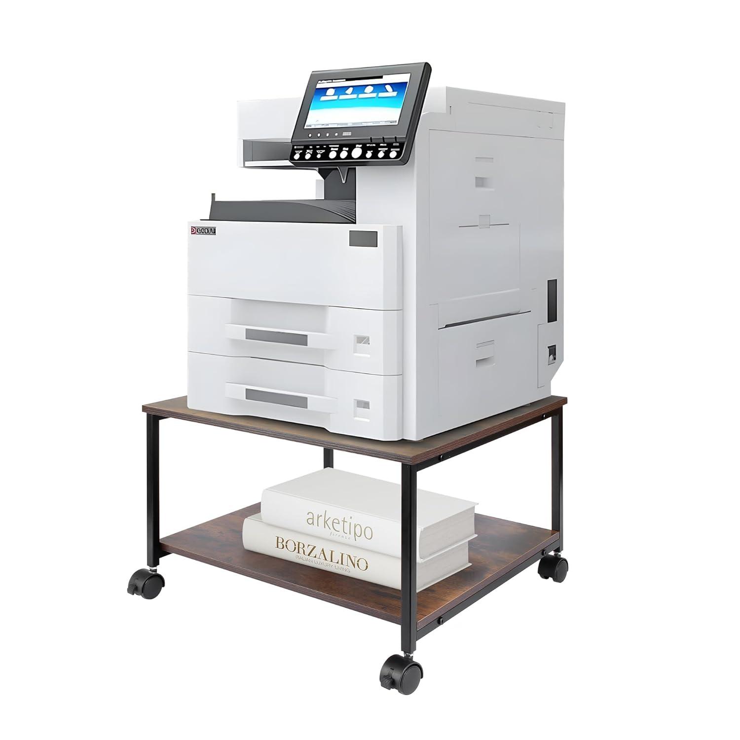 EMERIT Printer Stand,19.5''x19.5''x12.8'' 2 Tier Large Printer Laser Table Heavy Duty Rolling Printer Cart with Wheels for Home Office -100 LBS Each Tier