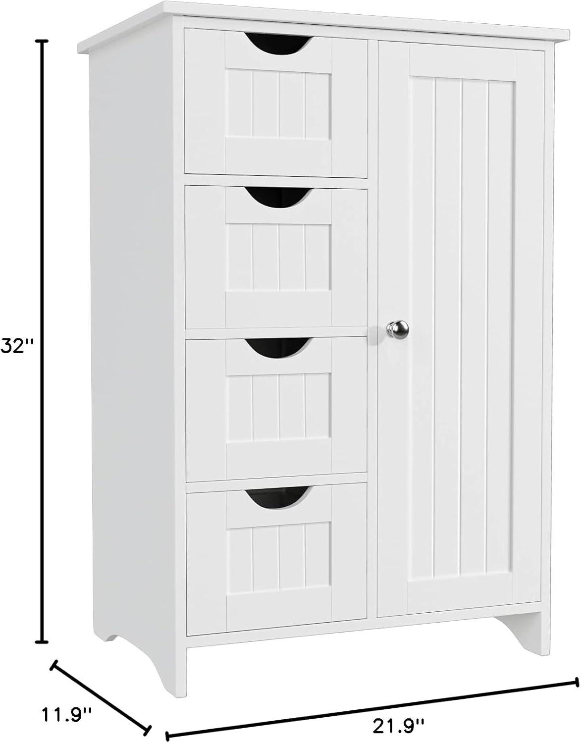 AA Bathroom Storage Cabinet, Side Free Standing Organizer with Large Space and Adjustable Shelves, Home Office Furniture for Multifunction in Living Room, Hallway, Kitchen, Bedroom, White