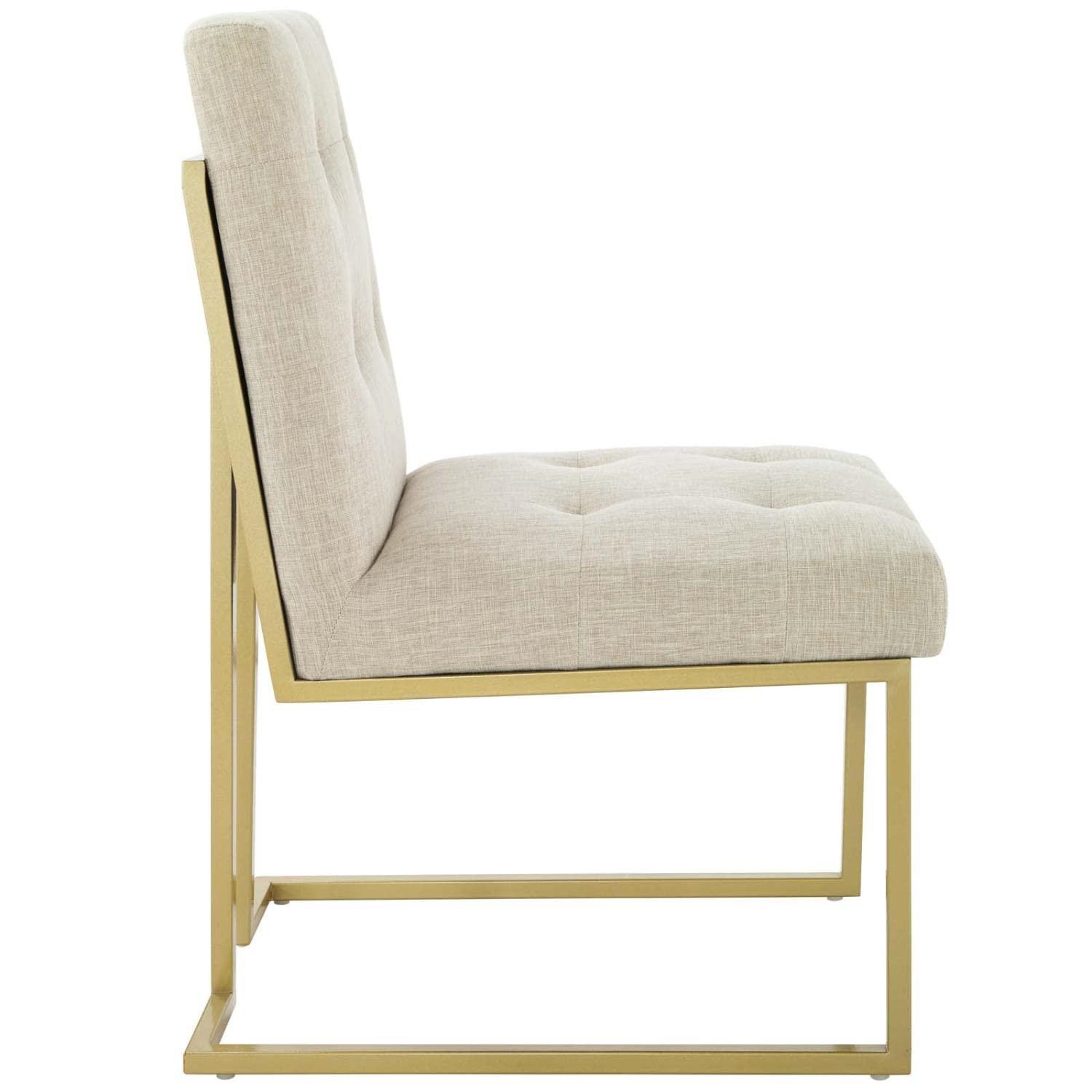 Modway Privy 18.5" Stainless Steel Polyester Dining Accent Chair in Gold/Beige